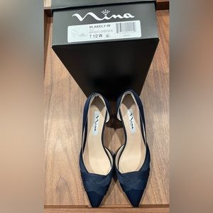 Nina navy satin 7.5W shoes